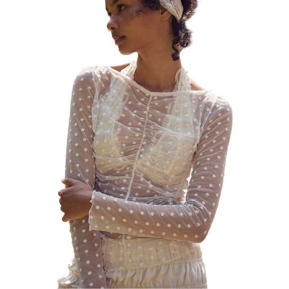 NWT‎ FREE PEOPLE Intimately Most Likely Layering Top White Mesh Boho Size Large - Picture 1 of 8